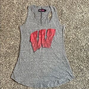 Women's Gray Tank Top with Wisconsin Red Graphic